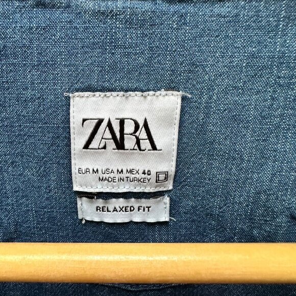 Zara Womens Relaxed Fit Blue Denim Short Sleeve Shirt Boho Preppy‎ Size M - Picture 4 of 4